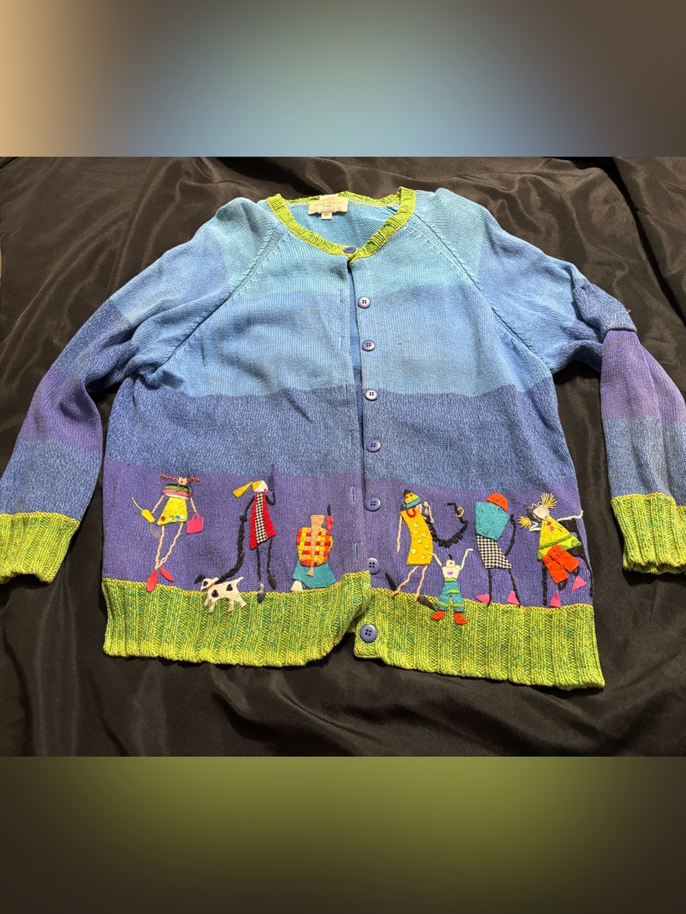 vintage 2001 susan bristol novelty embroidered figures sweater 2W plus-size